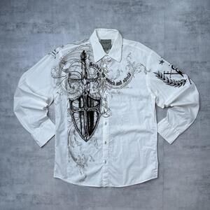 Y2K Roar White Button Up Grunge shirt